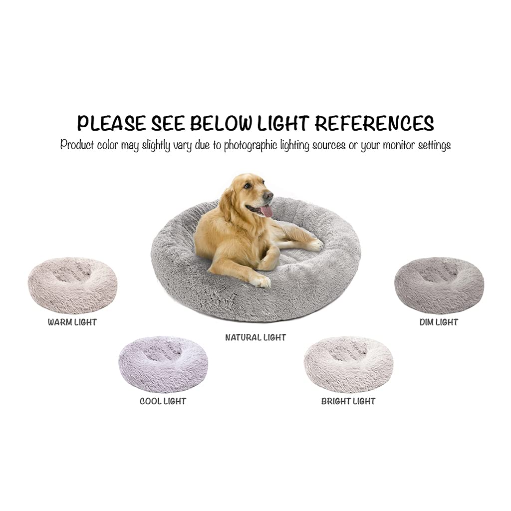 Friends Forever Donut Dog Bed Faux Fur Fluffy Calming Sofa For Medium Dogs, Soft & Plush Anti Anxiety Pet Couch For Dogs, Machin