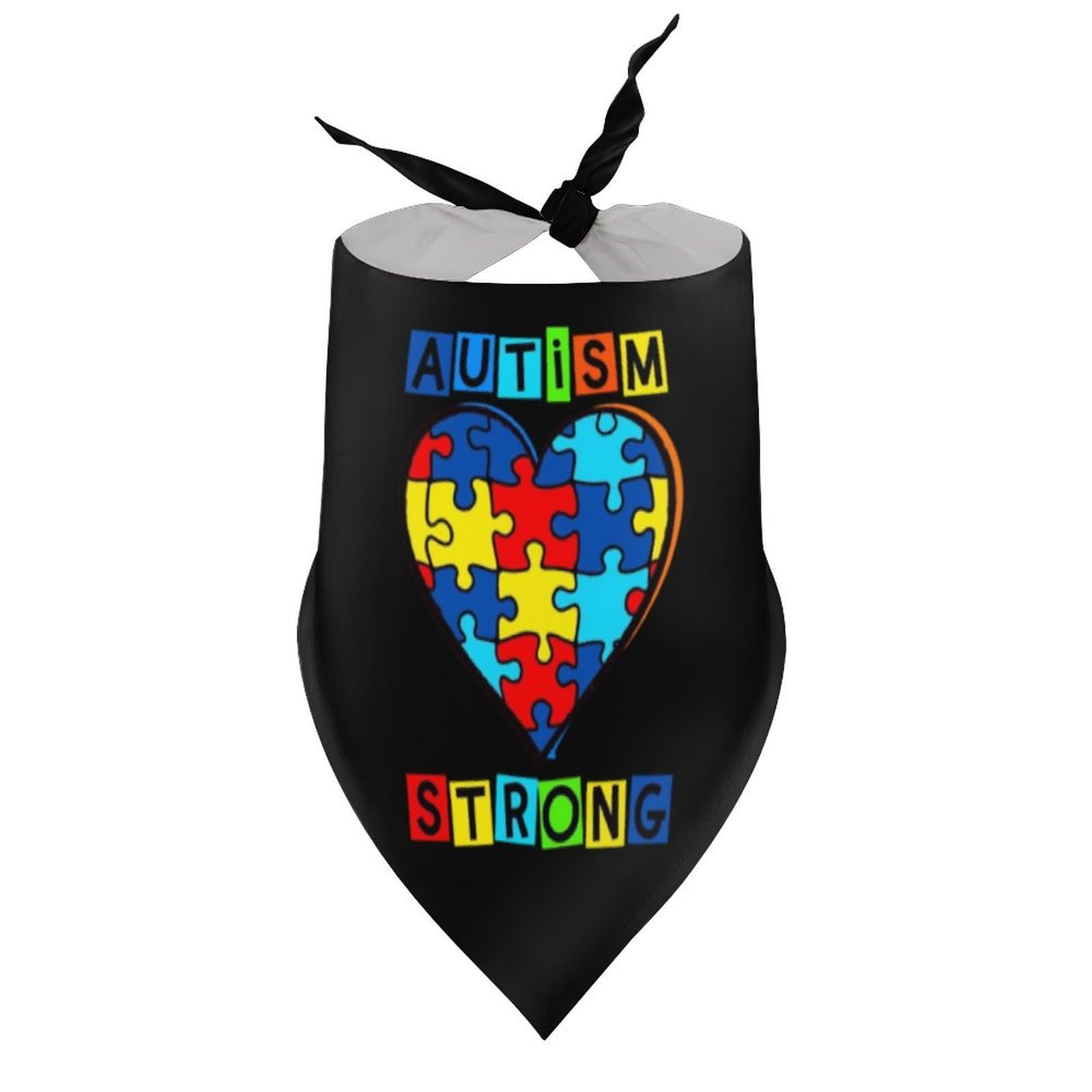 Dog Bandanas Autism Strong Heart Puzzle Piece Awareness Puppy Pet V-Neck Bibs Scarf Triangle Adjustable Kerchief Accessories for