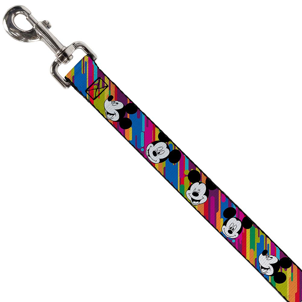 Buckle-Down Pet Leash - Mickey Mouse Expressions Multi Color White/Black - 6 Feet Long - 1.5'' Wide
