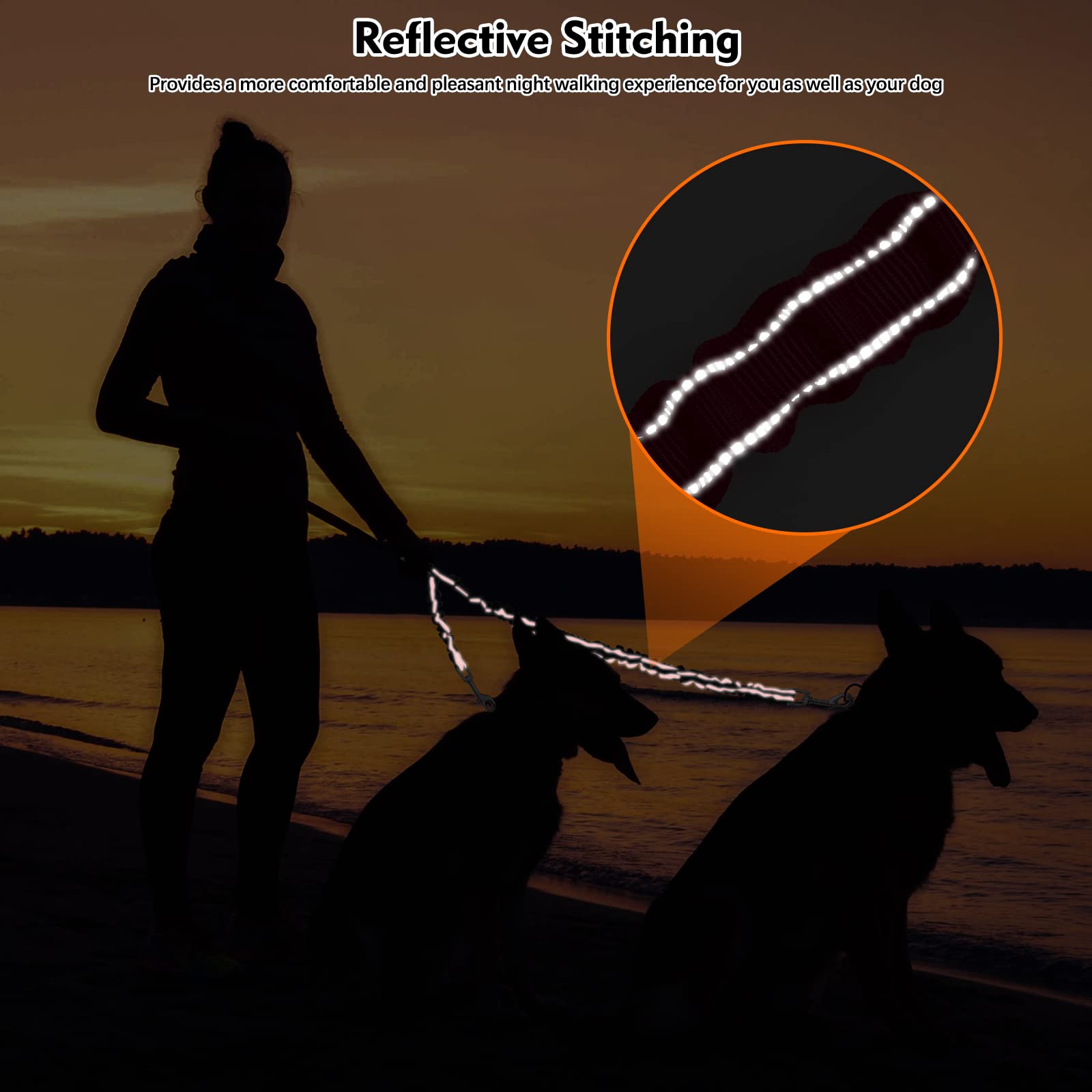 2 Dog Leash,Double Dog Leash Coupler Tangle Free Bungee Dog Leash, 360 Swivel No Tangle Double Dog Walking & Training Leash, Com