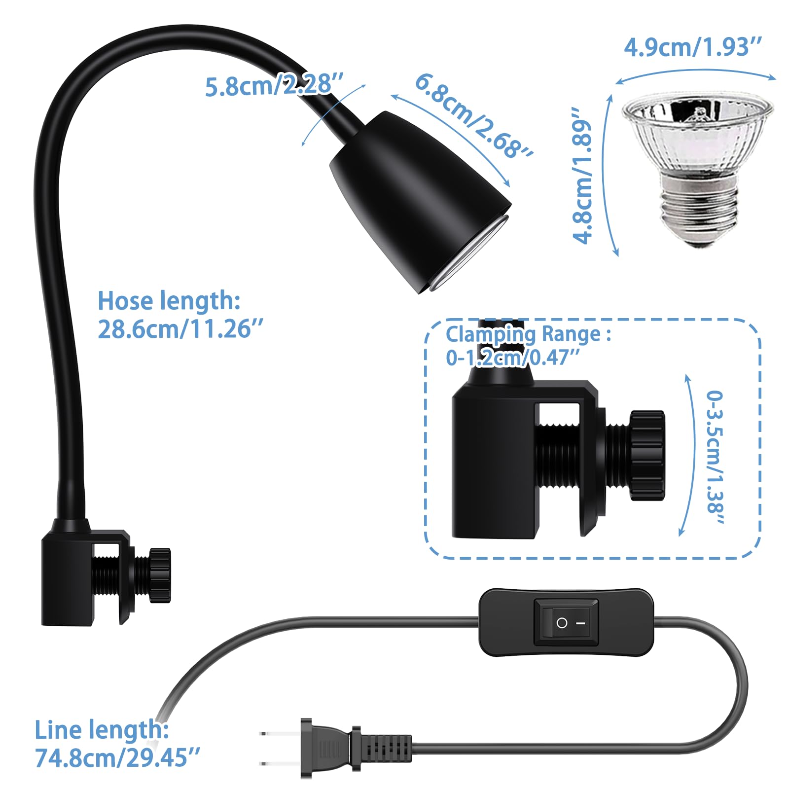 Moonorange Upgrade Reptile Heat Lamp, 360 Rotatable Light Lamp With 2Pcs Longlasting Basking Bulbs (25W + 50W), Suitable For Tur