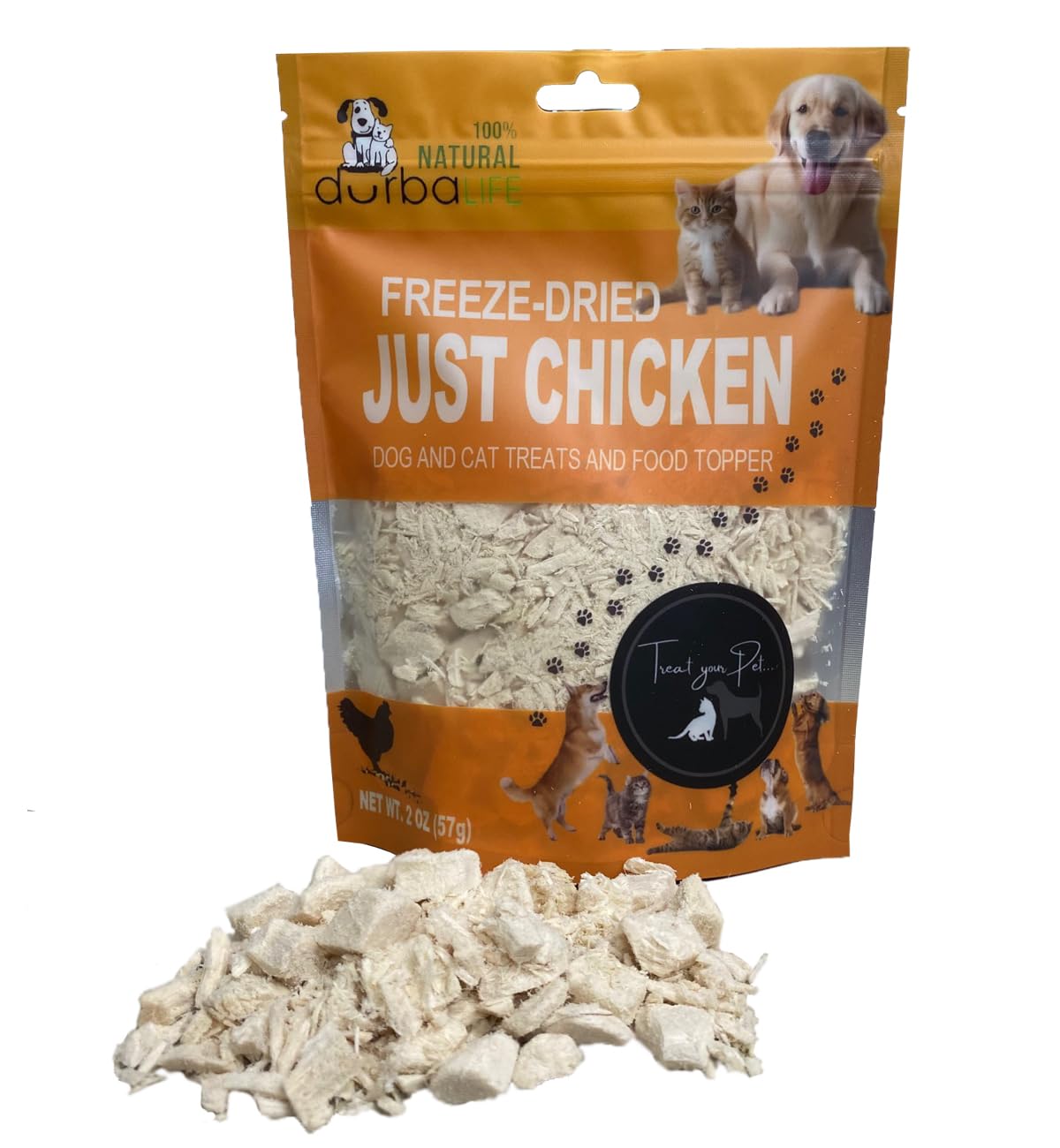 Freeze Dried Chicken Breast Food Topper for Cats and Dogs High Protein & Vitamins Treats - Powder and Chunks Blend