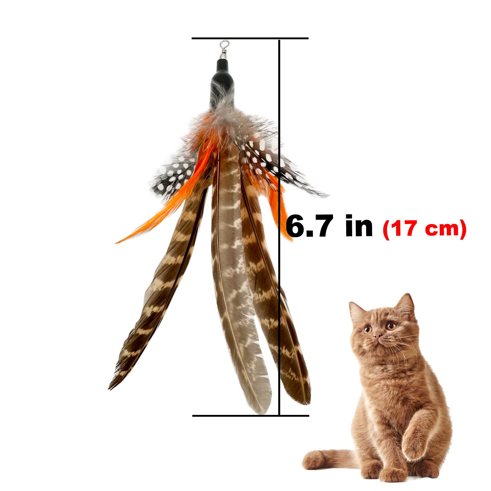 Tienailing Cat Feather Toys Refills, 6 Pieces Handmade Da Bird Feathers Refill, Cat Wand Replacement Feather For Indoor Cats (B)