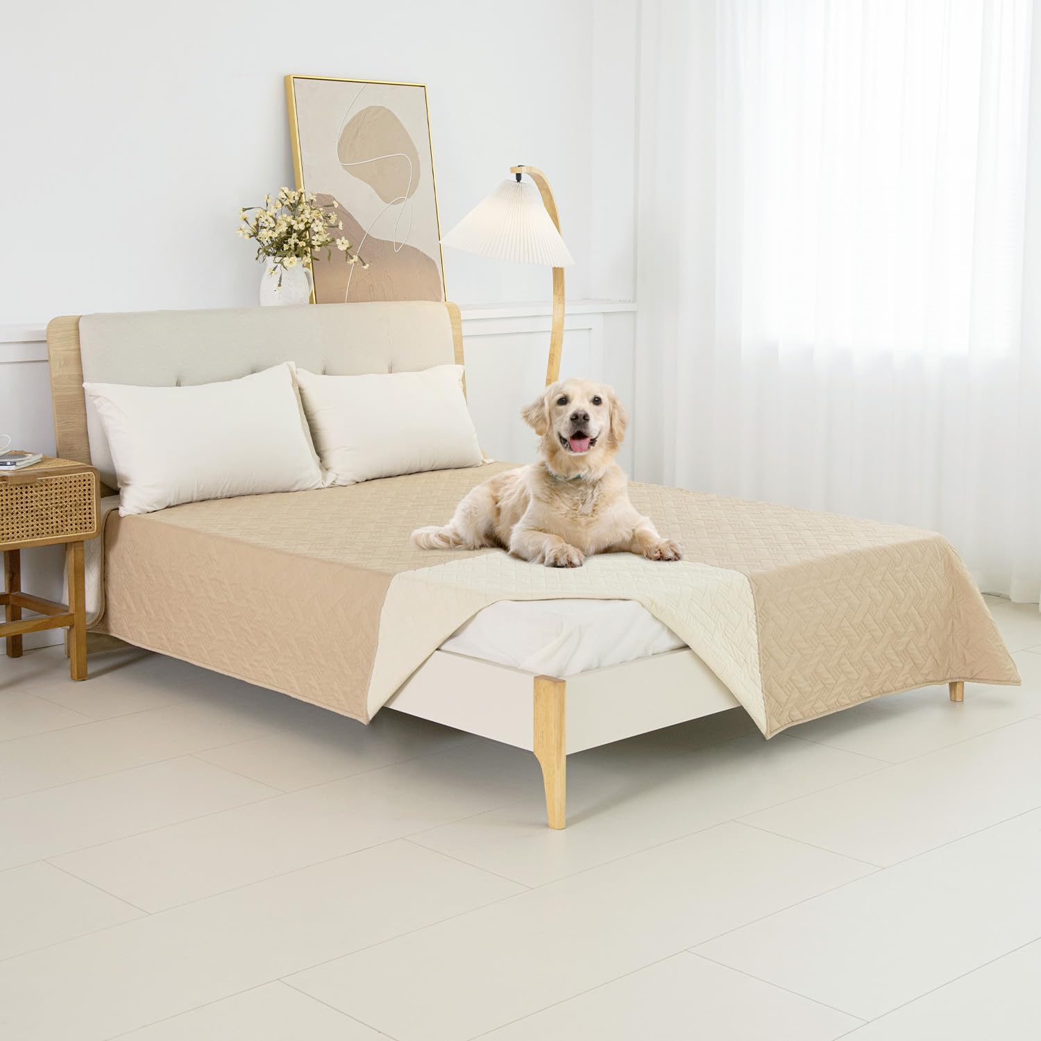 Boctopug Dog Bed Cover, 82'X102' Ivory+Beige Polyester Blanket With Waterproof Composite Layer, Easy To Clean And Maintain