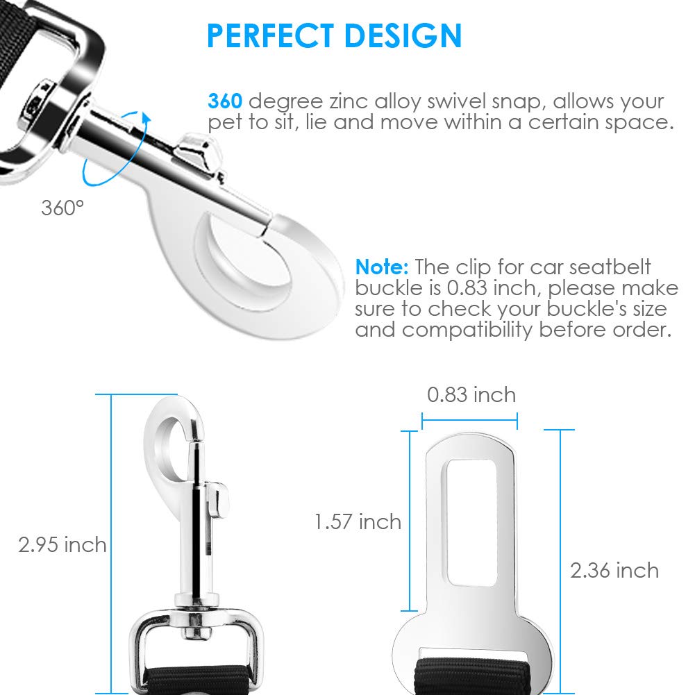 URPOWER 2 Pack Dog Seat Belt, Retractable Dog Car Harness Adjustable Pet Safety Belt with Elastic Bungee Buffer, Heavy Duty & Du