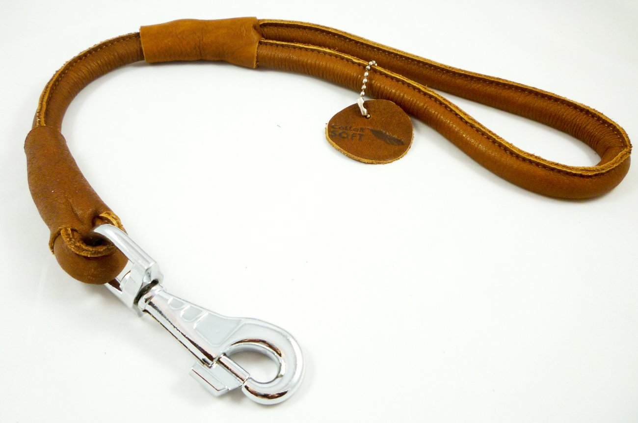 Brown Round Genuine Rolled Leather Dog Short Leash 20' Long 5/8' Wide Lead For Large Breeds