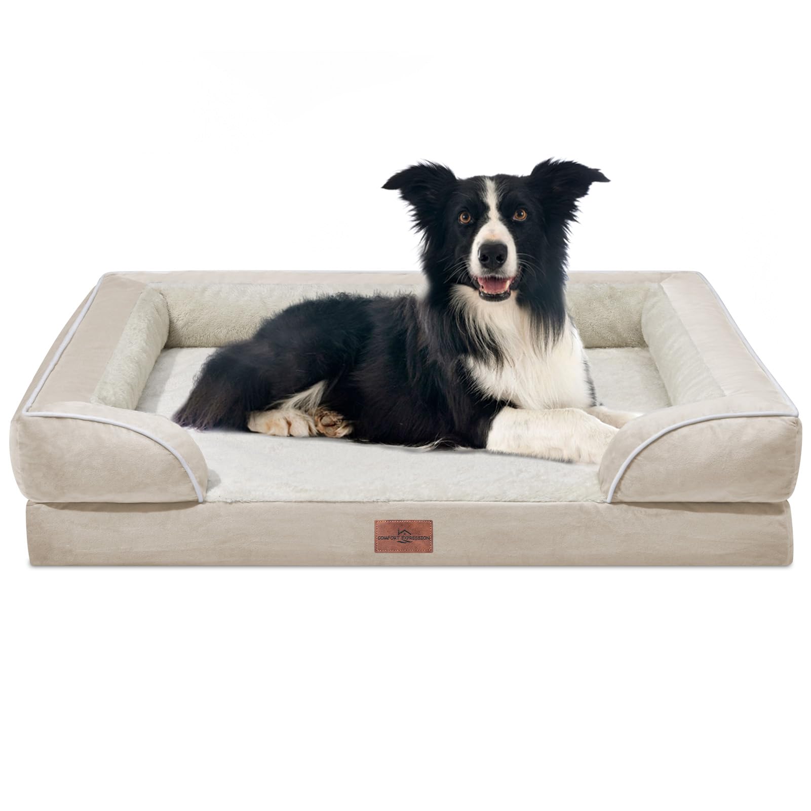 Comfort Expression Waterproof Large Dog Beds Orthopedic Foam Dog Beds For Large Dogs Sofa Comfy Pet Bed With Washable Removable Cover & Non-Slip Bottom(Large,Dark Grey)