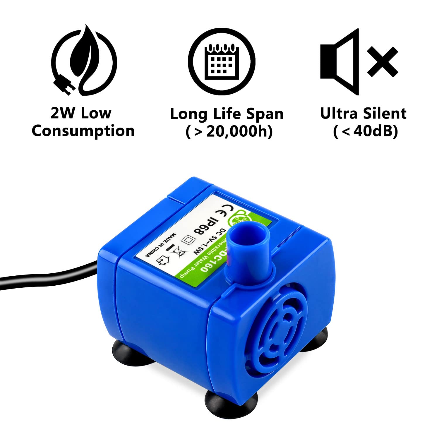 Veken Replacement Pump For Cat Water Fountain Pet Fountain Ultra Quiet Long Lifespan Water Pump With Adaptor And 6 Ft Power Cable