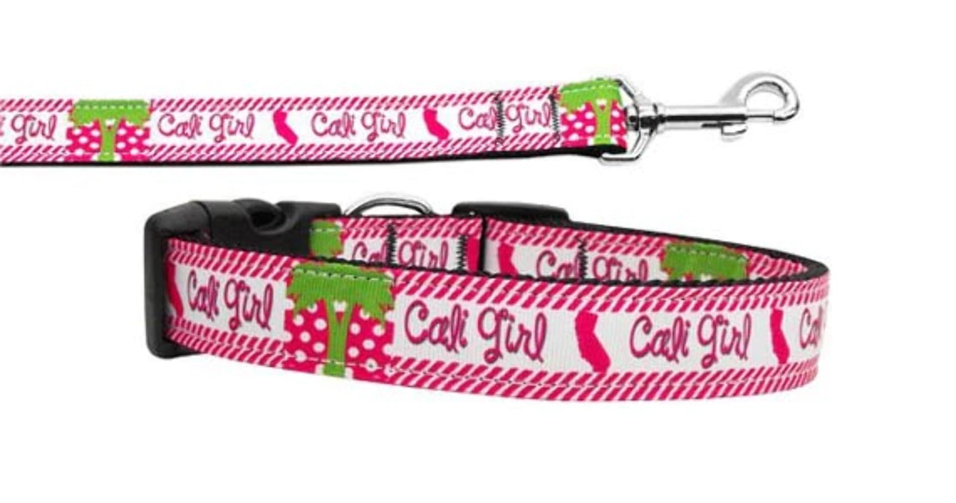 Pet Dog & Cat Nylon Collar or Leash, "Cali Girl" 1" w x 6 ft. leash