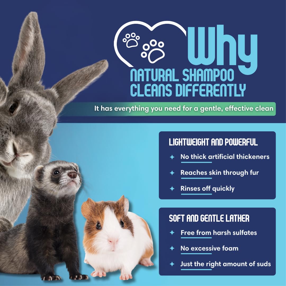 Scrubby Tails Oatmeal & Aloe Vera Shampoo for Small Pets - Hypoallergenic, Unscented, 8 fl. oz - Ideal for Guinea Pigs, Bunnies, Ferrets,