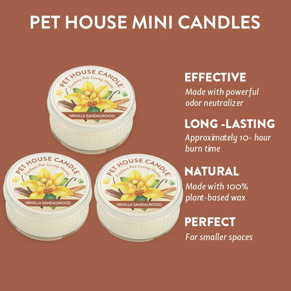 Pet House Mini Candles For Pet Odor Made With Natural Soy Wax, Plant Based, Dog And Cat Friendly Scented Candles, Vanilla Sandal