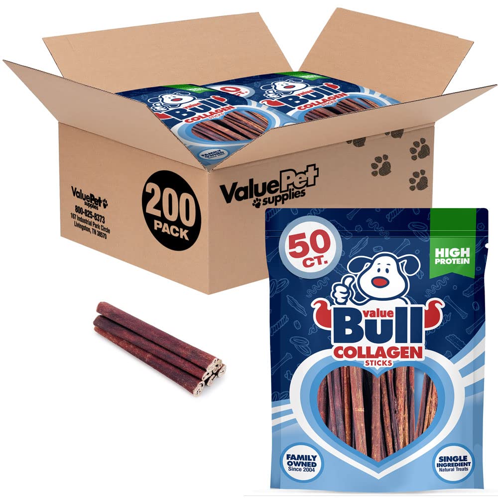 ValueBull USA Collagen Sticks for Small Dogs, 6 Inch Thin Chews, Natural Dog Treats, 200 Count Bulk Pack - Promotes Joint, Skin