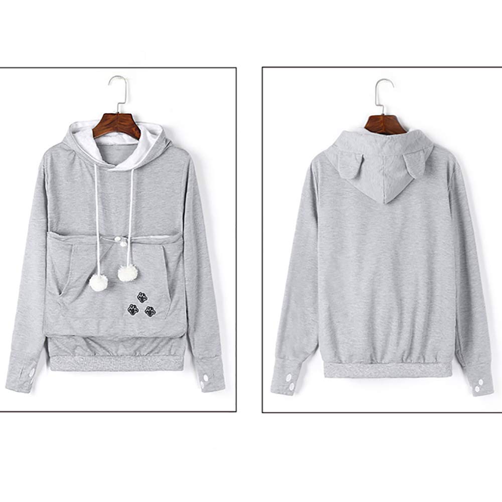 Felyong Unisex Pet Carrier Hoodie Cat Dog Pouch Holder Sweatshirt Shirt Top L Light Grey