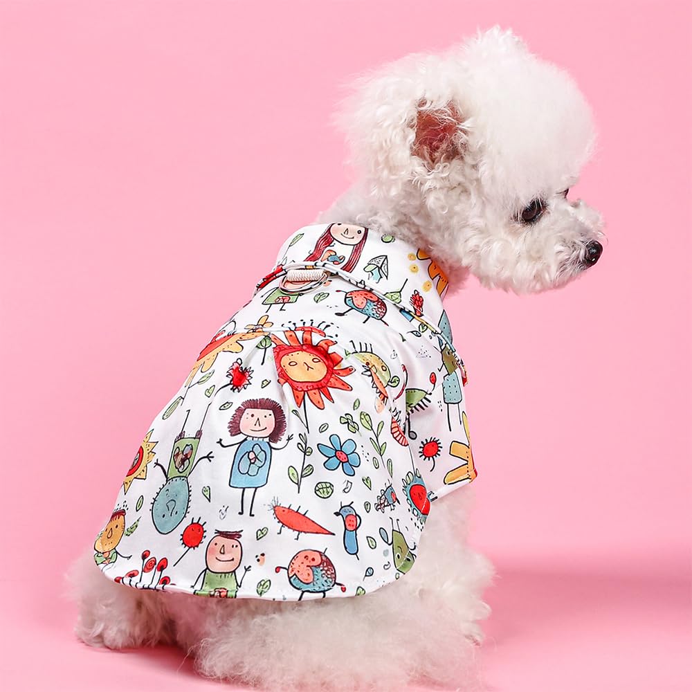 Dog Shirts For Small Dogs, 3Pack Girl Boy Dog Clothes With Leash Ring & Buttons, Small Puppy Tshirts With Sleeves Colorful Carto