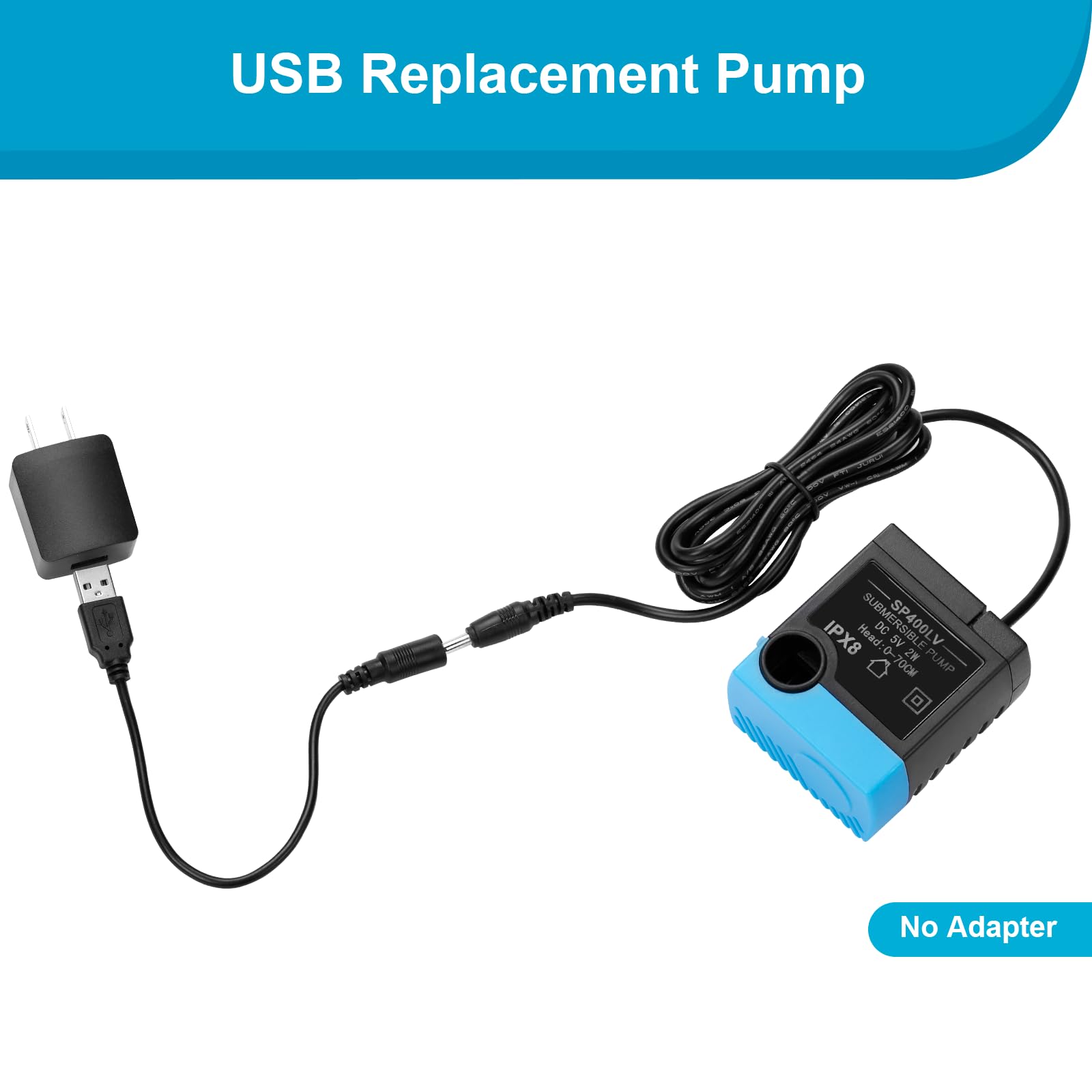 SP-400LV Cat Water Fountain Pump, VinDox USB Plug Replacement Pump Compatible with Drinkwell Ceramic, Butterfly, Seaside, Stainl