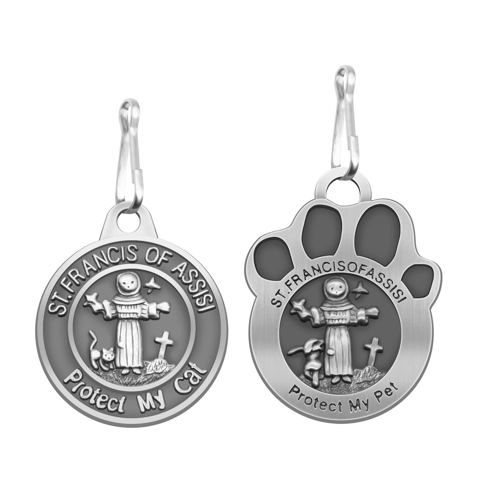 Forfine Pet Tags Engraved 2 Packs St Francis Of Assisi Dogs Cats Medal Pendant Collar Charm Protect My Pet