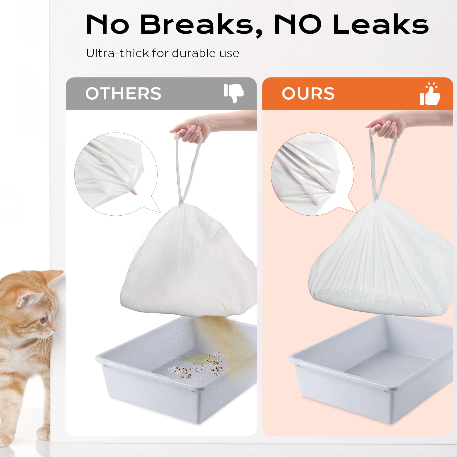 Mugvell Cat Litter Box Liners 30 Count, 37'' X 18'' Jumbo Cat Litter Bags With Drawstring, Xl Heavy Duty Litter Pan Liners, Litt