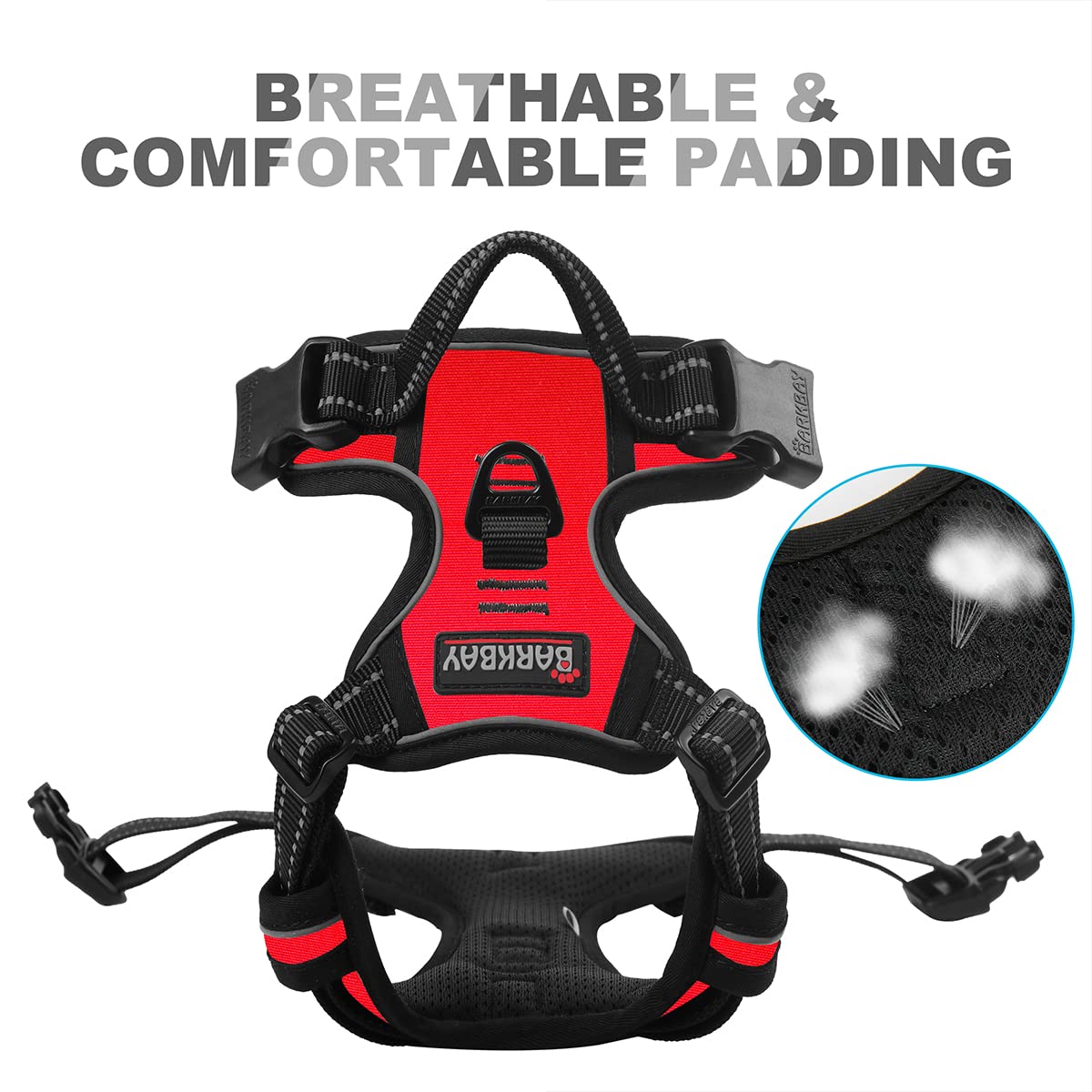 Barkbay No Pull Dog Harness Front Clip Heavy Duty Reflective Easy Control Handle For Large Dog Walking(Red,M)