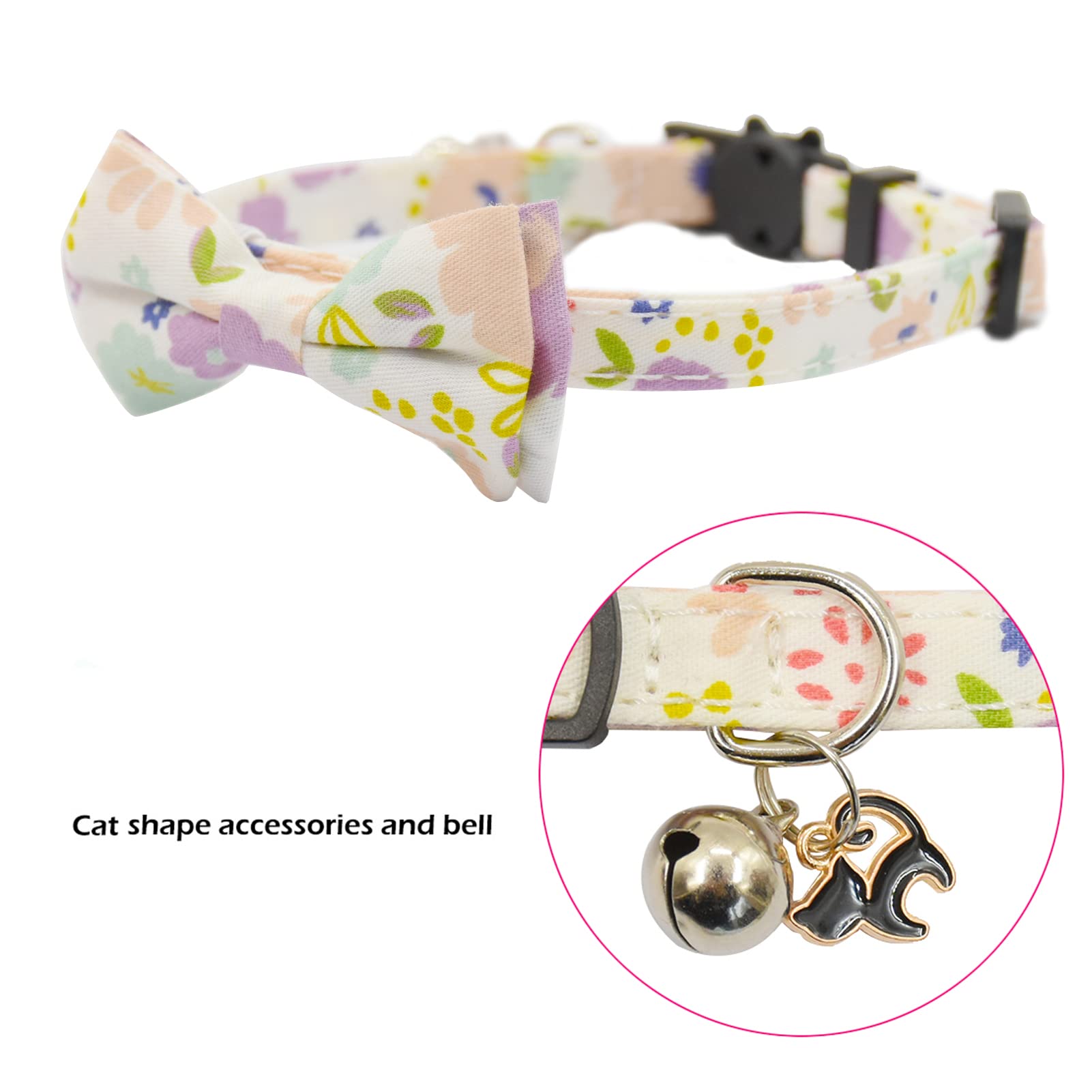 Bowtie Cat Collars Breakaway With Bell, Adjustable Cute Kitty Collars Safety Buckle Kitten Collar For Cat Puppy 7.5-11In (Purple
