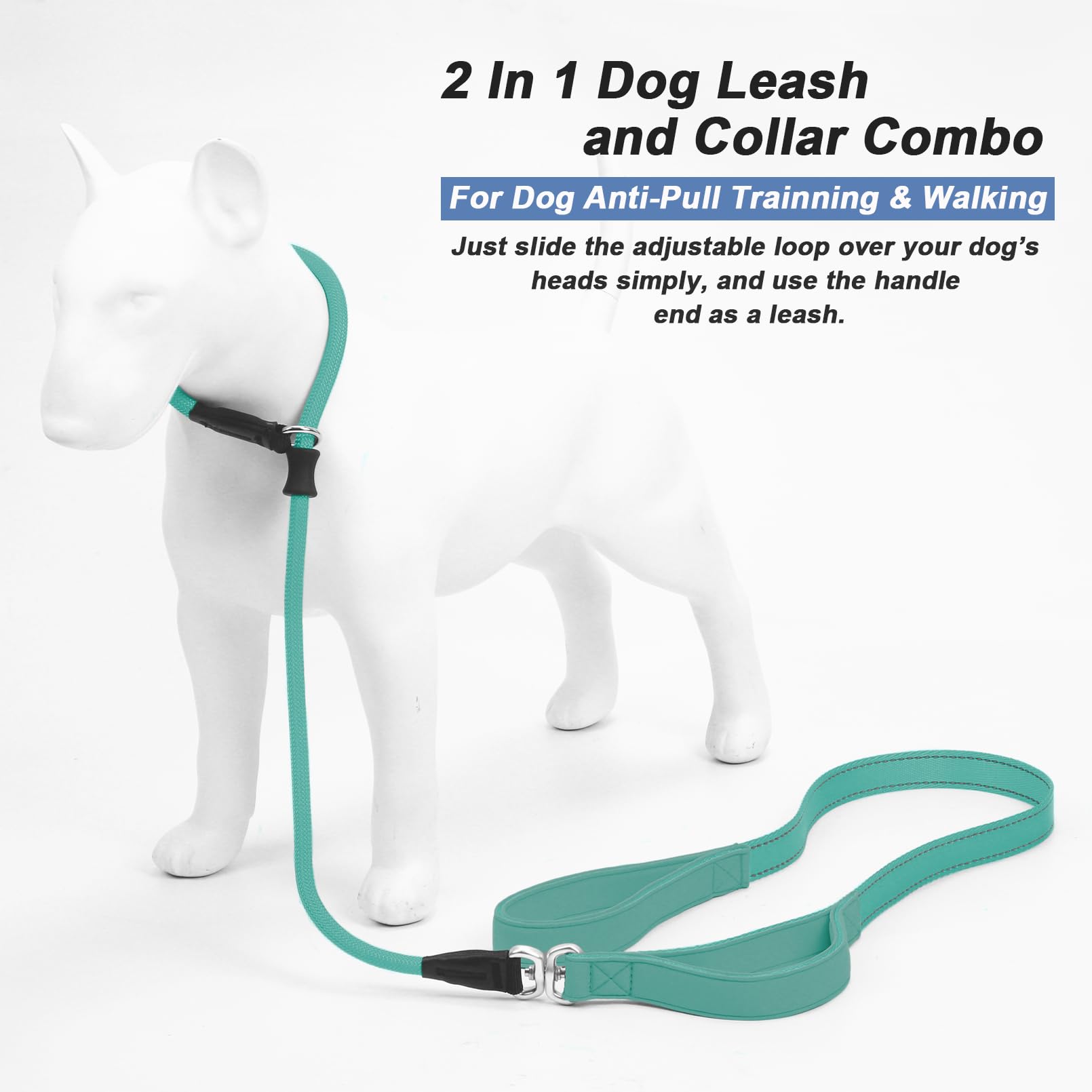 Slip Lead Dog Leash With Double Handle, Reflective Dog Training Leash [360 Swivel Anti-Tangle] Heavy Duty Nylon Slip Leash And C