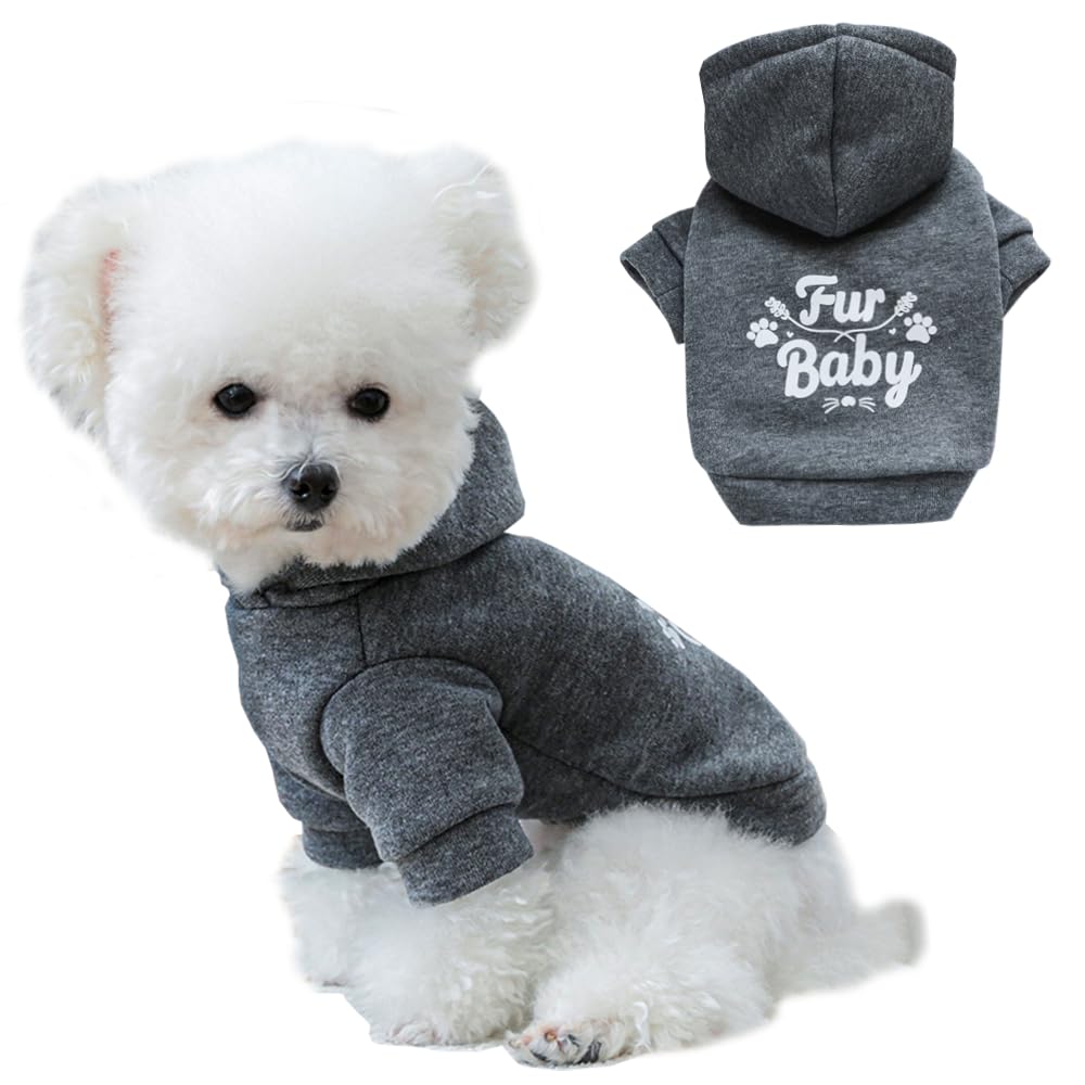 Aniac Happy Dog Hoodies - Puppy Clothes For Small Dogs & Cats - Warm Sweater For Winter & Cold Weather - Grey, X-Small