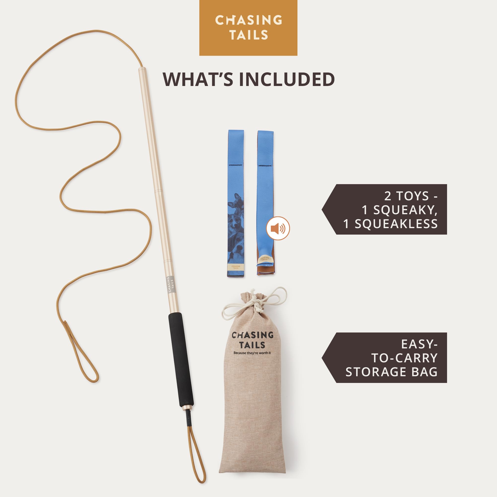 Chasing Tails Flirt Pole For Dogs Heavy Duty - 36 Inch Flirt Pole For Large Dogs With Extendable 83 Inch Rope | Two Toys Include