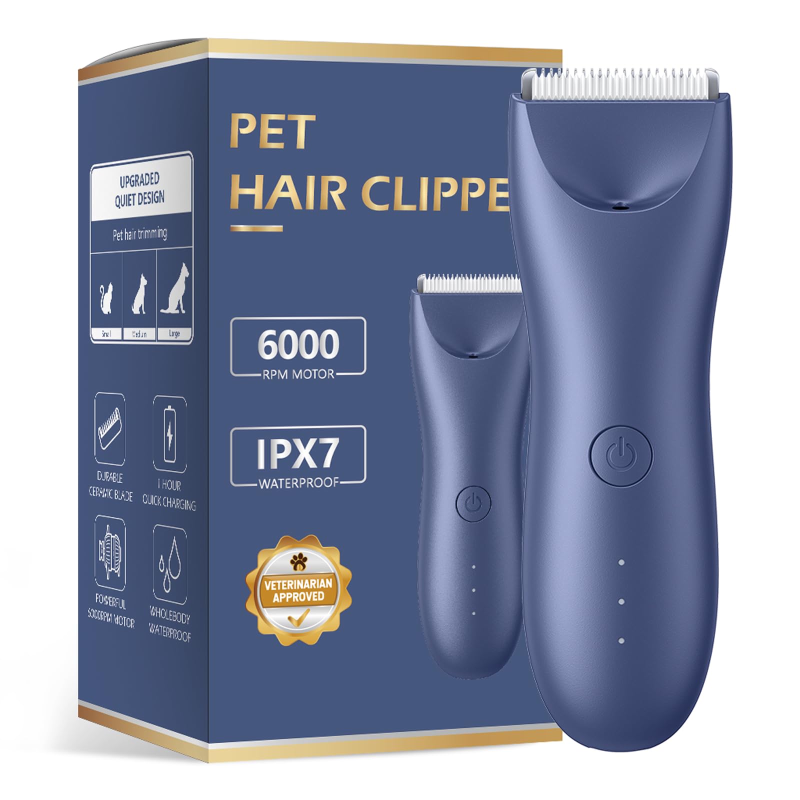 Lemulegu Quiet Dog Hair Clipper,Lightweight 6000Rpm Powerful Quick Charged Hair Remover Waterproof Paw Hair Trimmer Kits For Dog