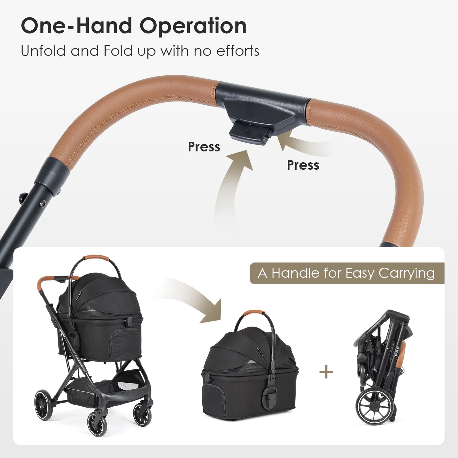 Beberoad Pets T6 Luxury Pet Stroller For Medium Dog Under 66Lbs Or 2 Small Dogs & Cats, Foldable And Carrier -Detachable (Black)