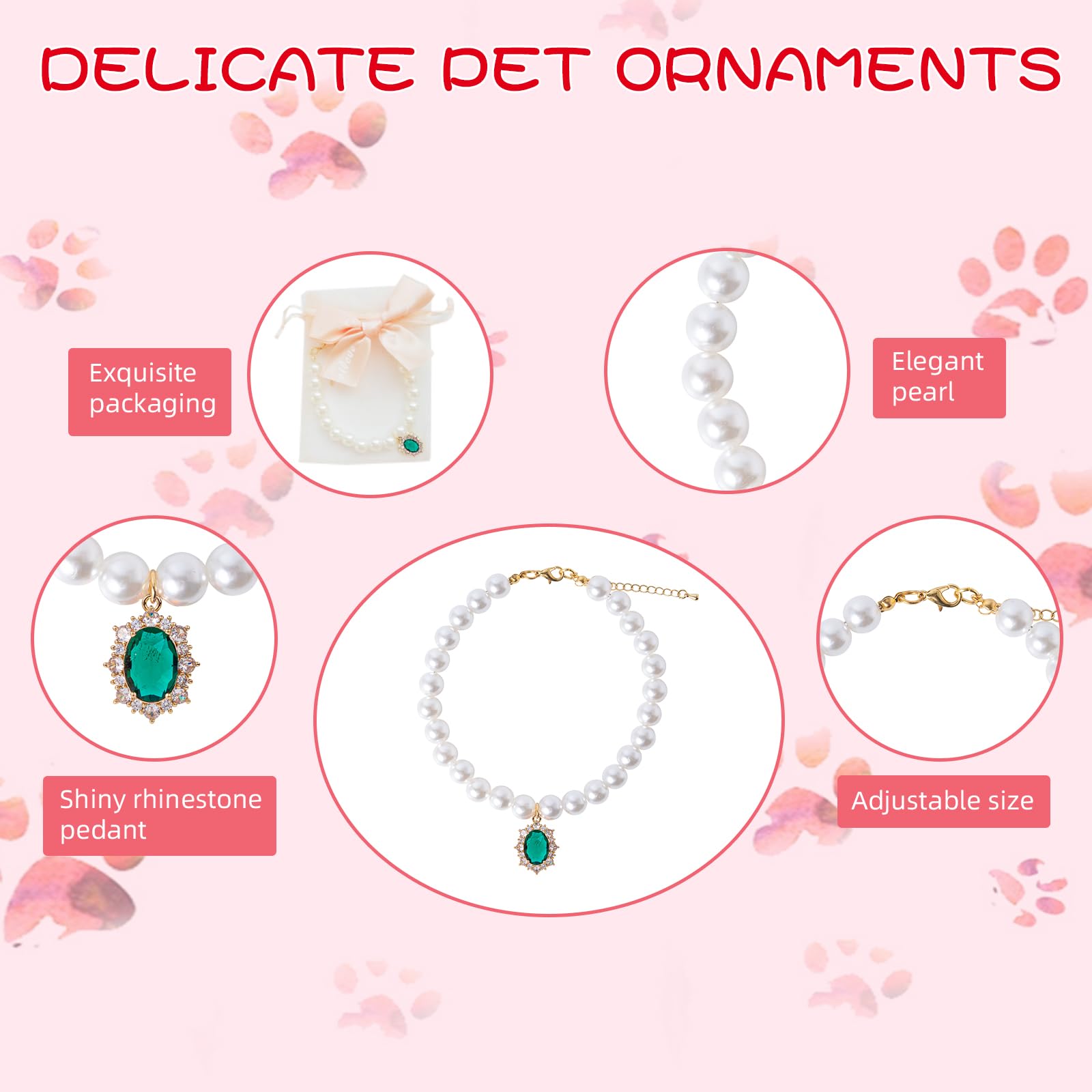 Daovace Pearl Dog Collar Elegant Oval Crystal Rhinestone Necklace Pet Jewelry For Cats Small Dogs Puppy Yorkie Chihuahua Cat Wed