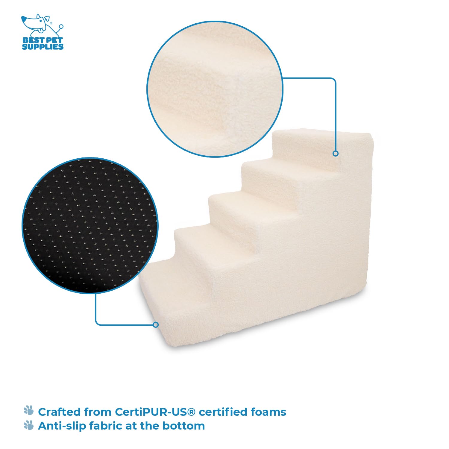 Best Pet Supplies Dog Stairs For Small Dogs & Cats, Foam Pet Steps Portable Ramp For Couch Sofa And High Bed Non-Slip Balanced Indoor Step Support, Paw Safe No Assembly - Lambswool, 5-Step