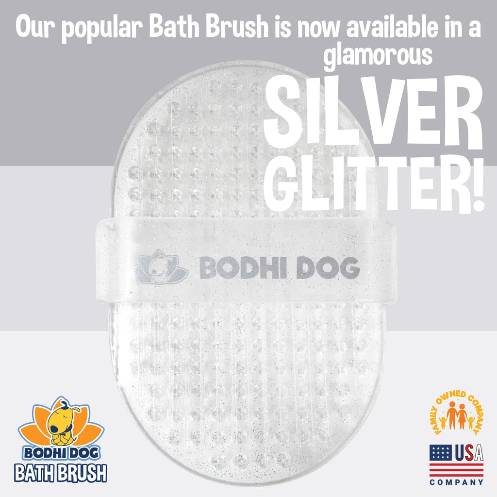 Bodhi Dog Shampoo Brush - Pet Grooming & Bath Supplies For Cats And Dog Bath Brush For Long & Short Hair - Premium Scrubber For Shower, Bathing & Massage - (One Pack, Silver Glitter)