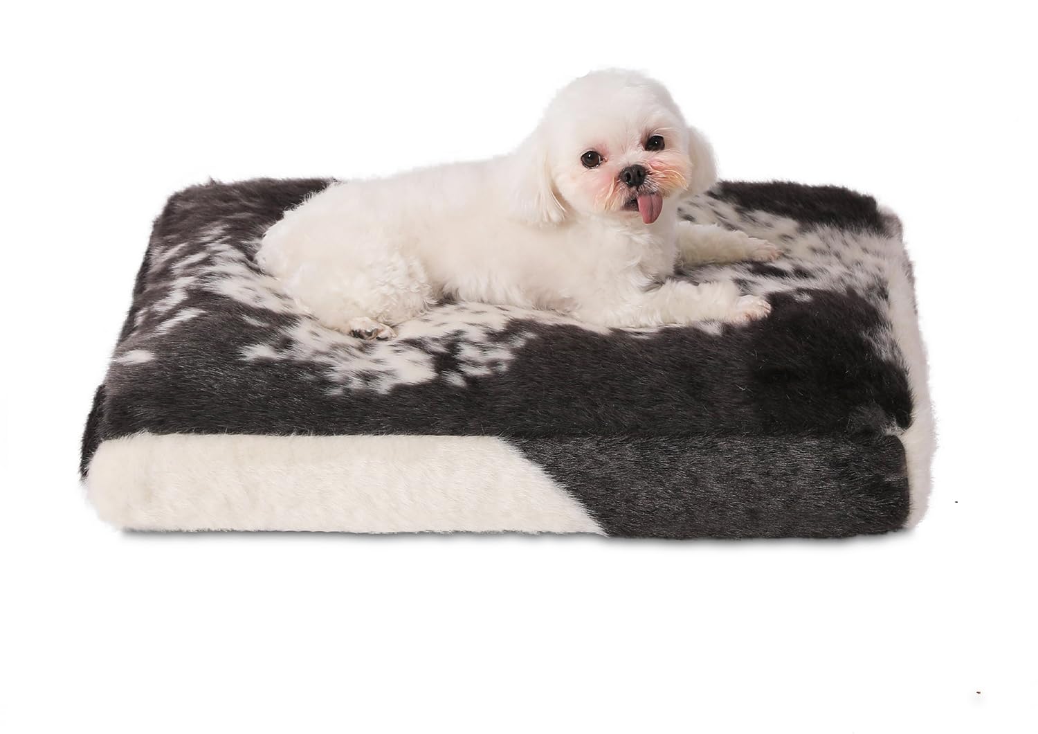 Bedfolks Waterproof Crate Bed, Plush Dog & Cat Bed With Removable Washable Cover, Faux Fur Kennel Pad, 21''X13'', Black-White Co