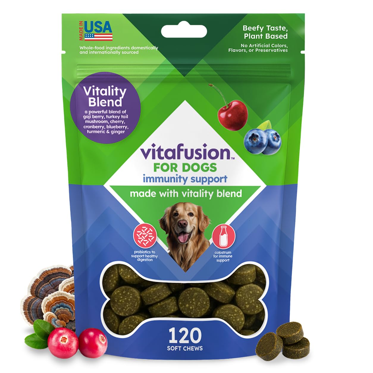 VitaFusion Probiotics for Dogs, Gut & Digestive Health Support with Colostrum & Quercetin, Immune & Seasonal Allergy Support, Su