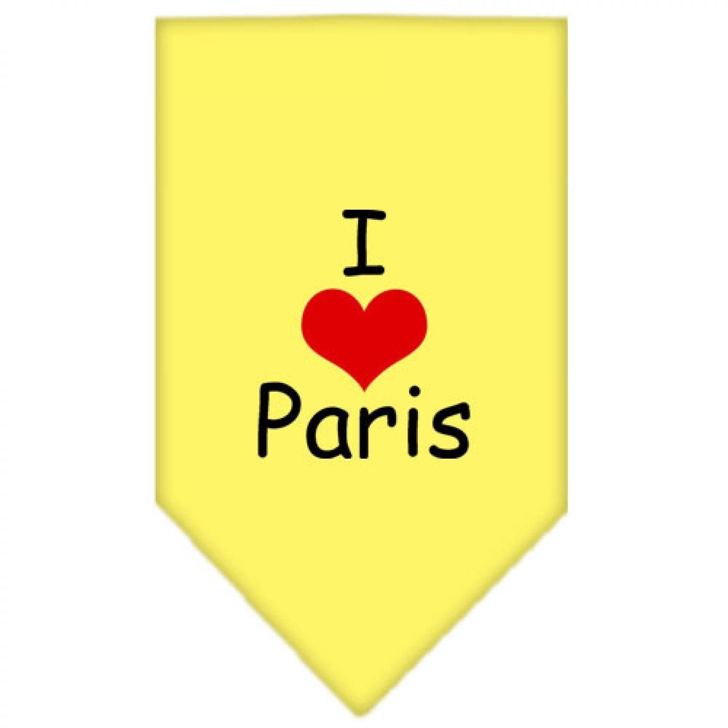 Pet and Dog Bandana Screen Printed, &quot;I Love Paris&quot; Yellow Large