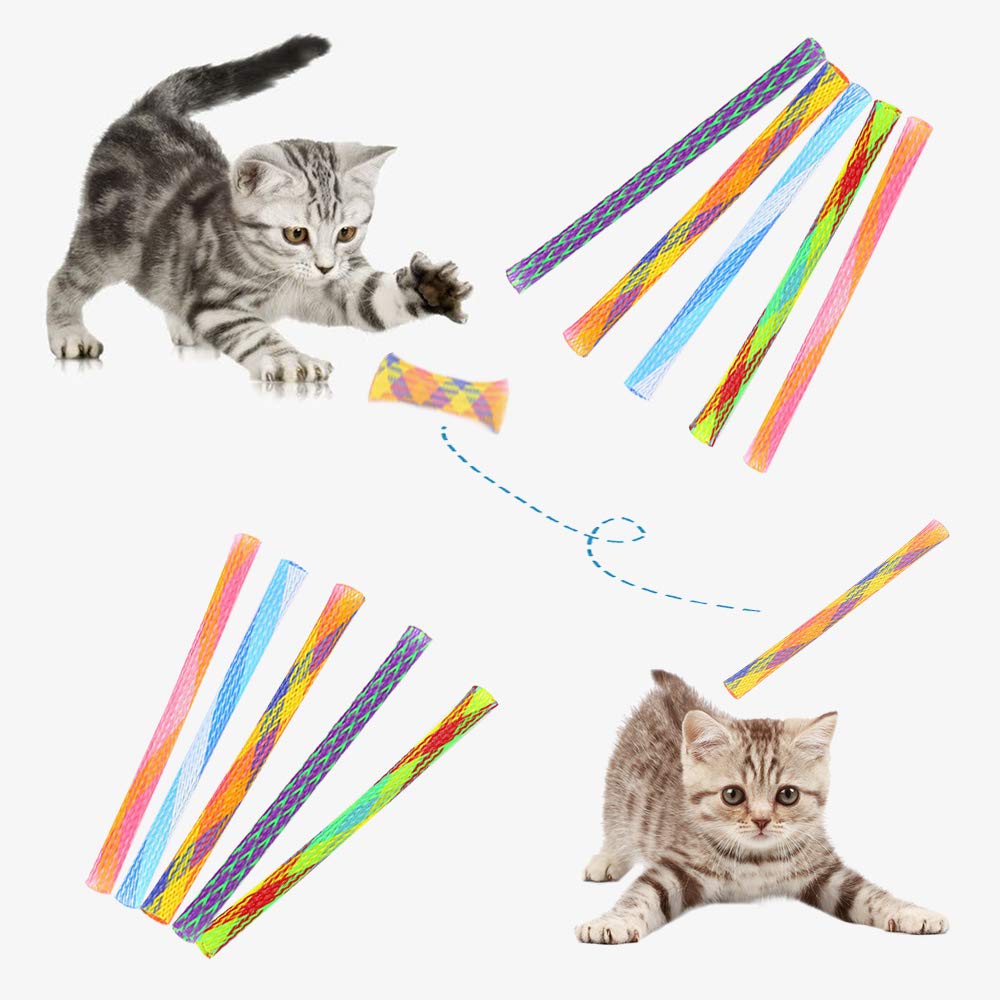 Wishlotus Cat Toys, 30Pcs Interactive Cat Toy Colorful Cat Stick Toy Telescopic Cat Mesh Pole Cat Jumping Toy Flexible & Shapeable Cat Spring Tube Kitten Chew Toys To Kill Time And Keep Fit (30Pcs)