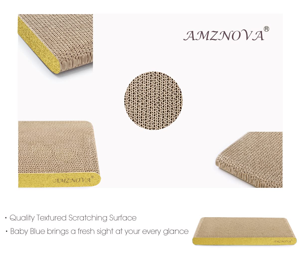 Amznova Cat Scratcher, Scratching Pad, Durable Recyclable Cardboard With Catnip, Narrow, Glitter Gold
