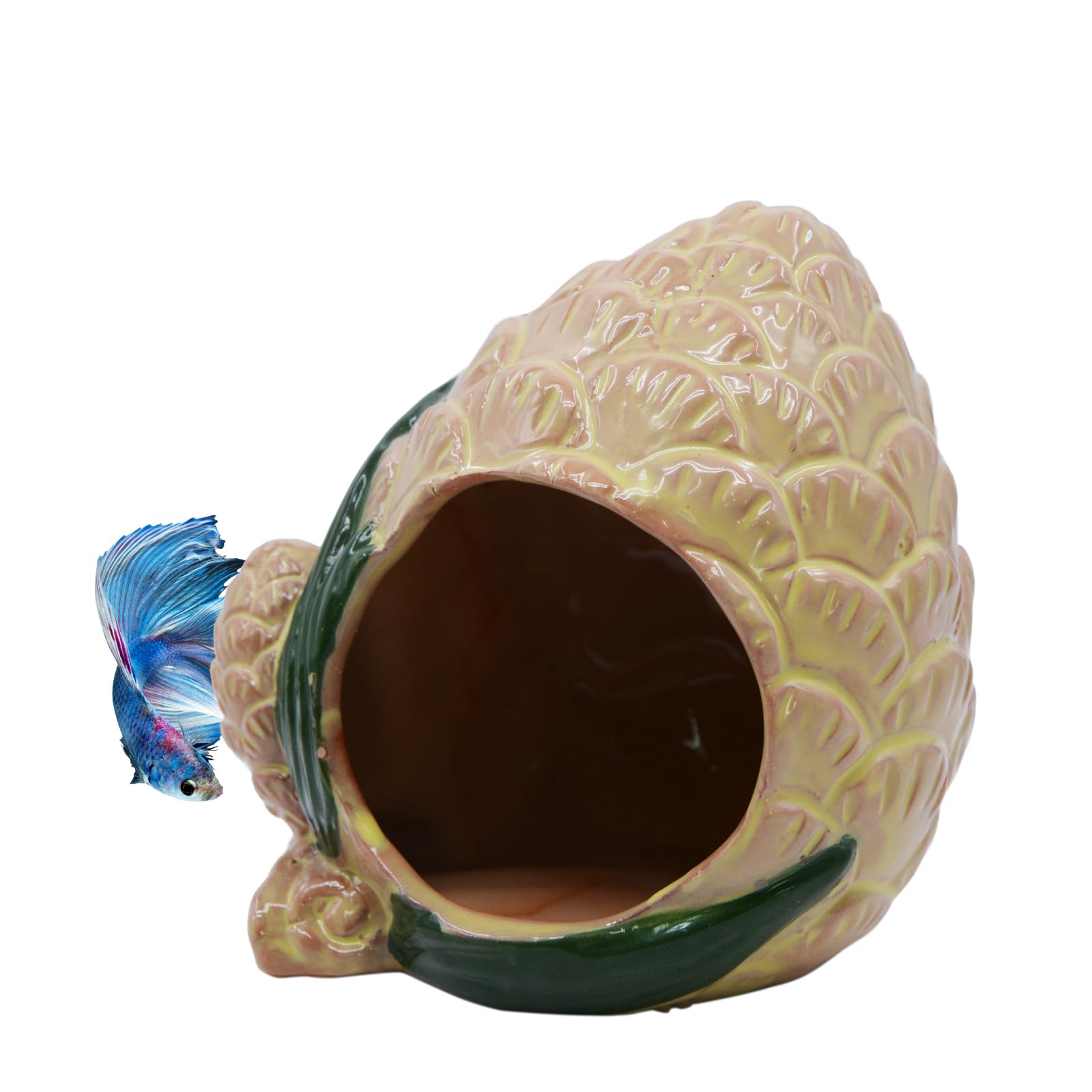 AnRui Ceramic Pinecone Aquarium Decor Hideaway Cute Mini House Betta Fish Tank Accessories Decoration Hideout Cave Ornament for 