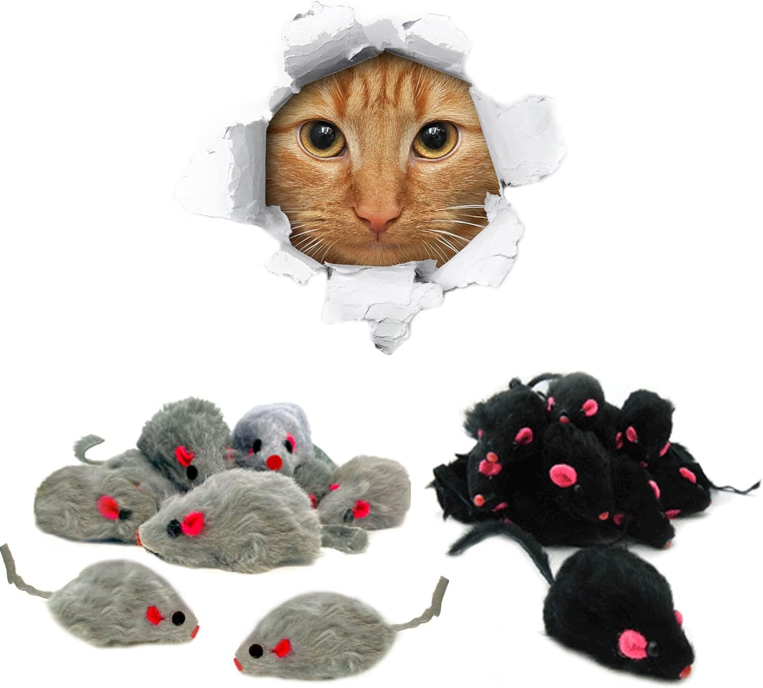 Labriciyon 5 Pcs Gray Fur Rattle Mouse Cat Toy Mice Animal Toy Pet Supplies Furry Play Combo - Cat Toy Mix