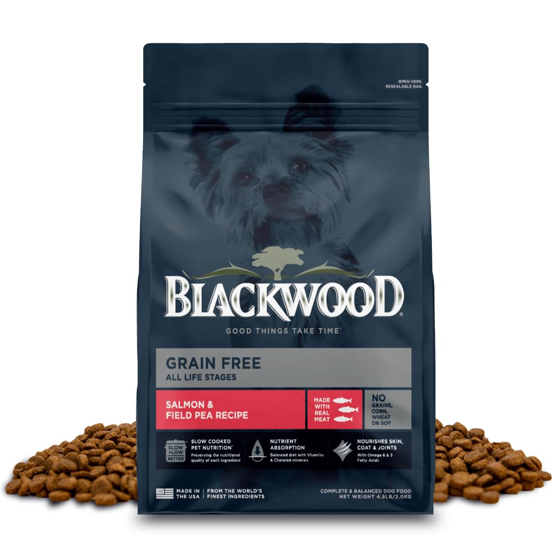 Blackwood Grain Free Dry Dog Food, Salmon & Field Pea Recipe, 4.5 Pound Bag for All Life Stages, Slow Cooked with Vitamins & Min