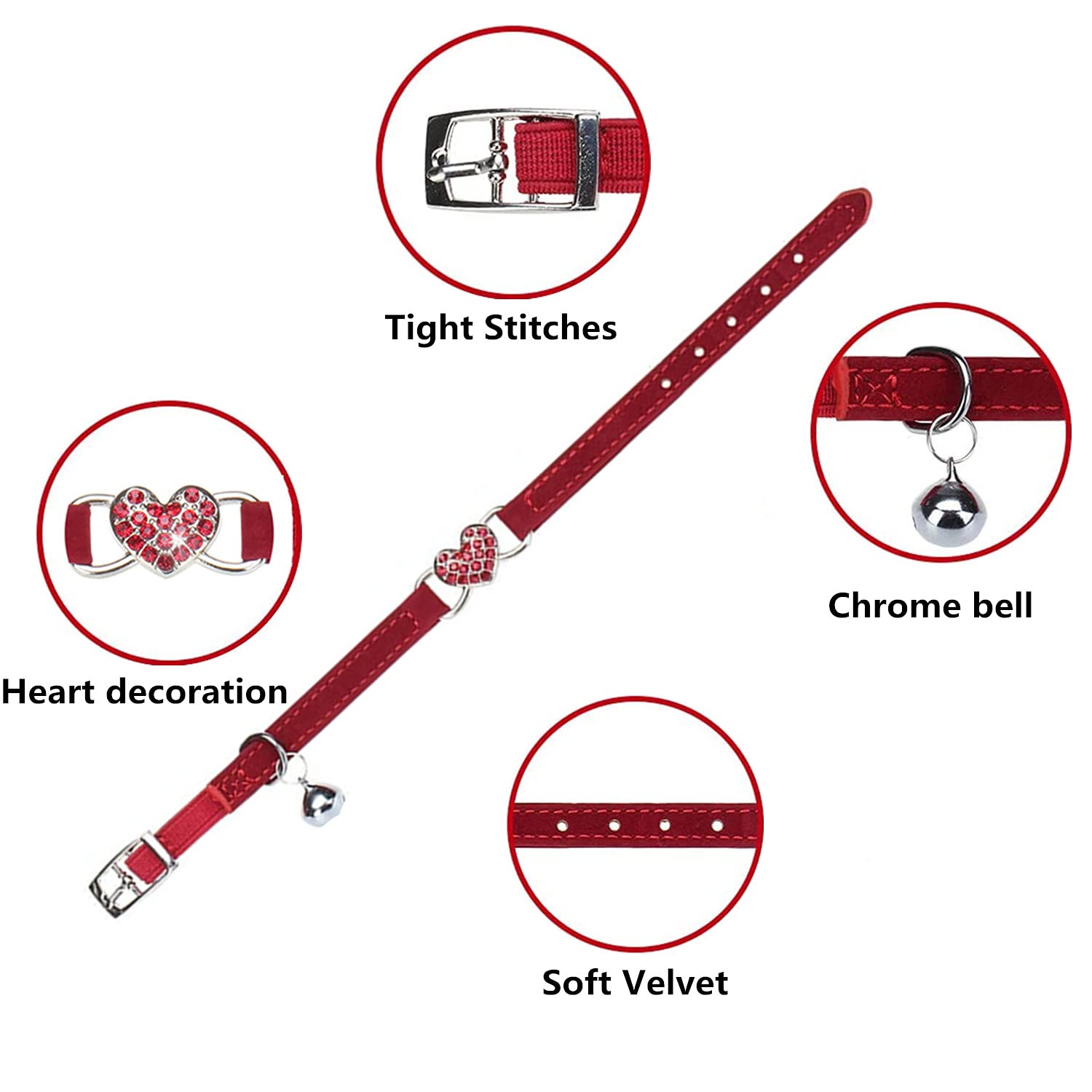 Wdpaws Heart Bling Cat Collar With Safety Belt And Bell Adjustable 8-10 Inches For Kitten Cats (Black)