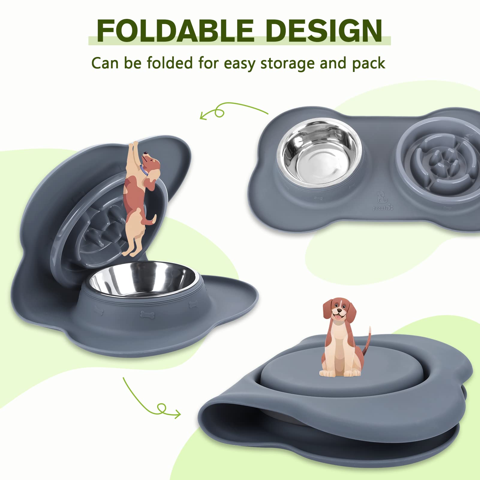 Pecute Slow Feeder Dog Bowls to Slow Down Eating, Dog Bowl Slow Feeder with No-Spill Non-Skid Silicone Mat, Food-Grade Safe Dog