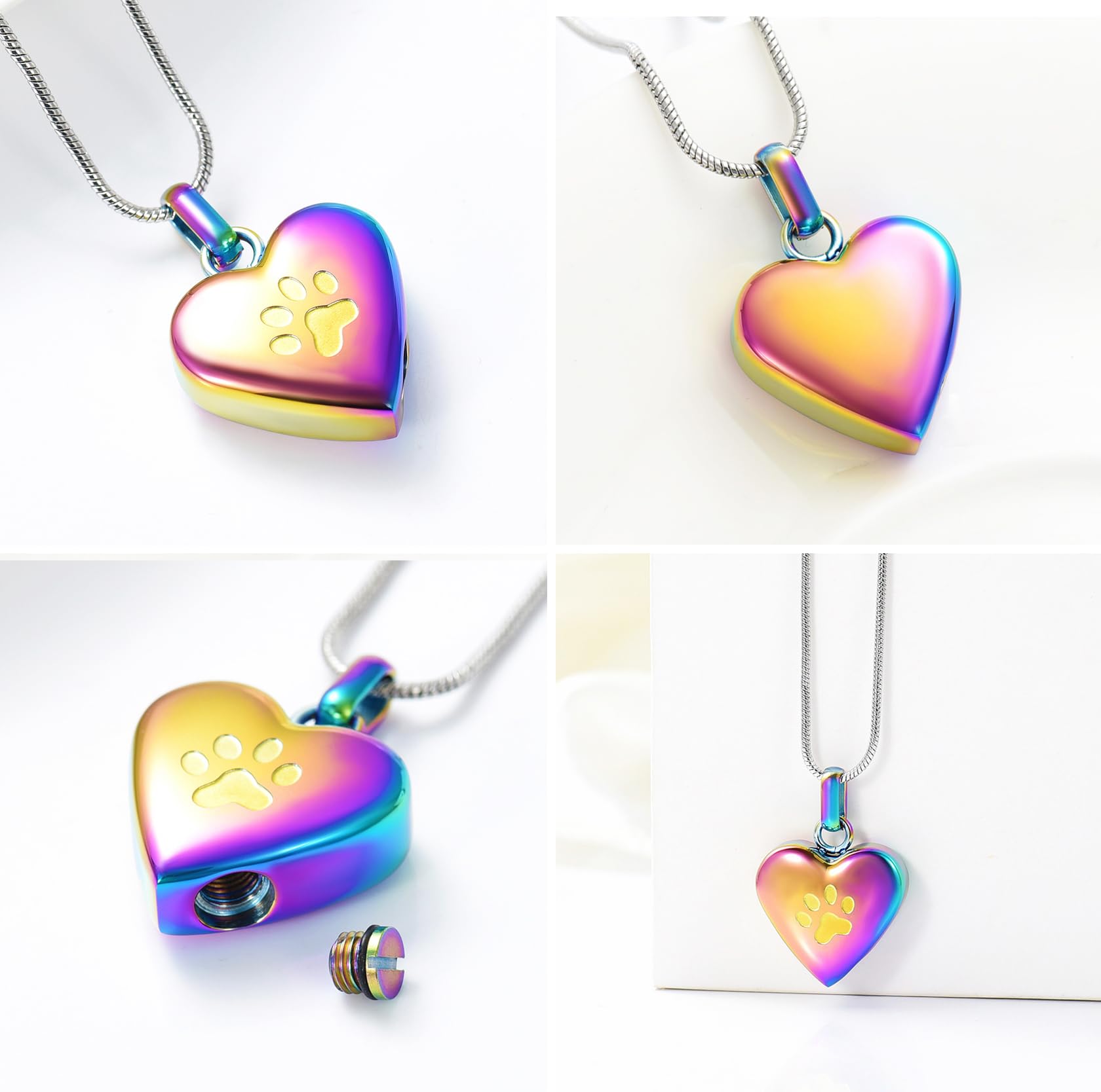 Zeqingjw Pet Cremation Jewelry - Paw Print & Heart Urn Pendant Necklace Memorial Keepsake For Dog'S & Cat'S Ashes (Colorful-1)