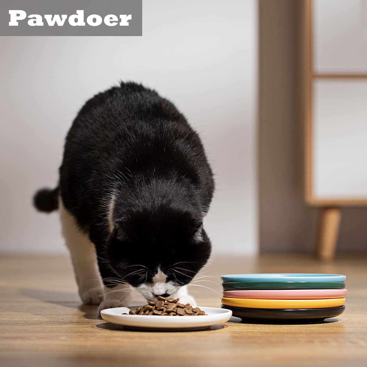 Pawdoer Ceramic Shallow Cat Dish 6 inch, Whisker Fatigue Free Cat Food Bowls, Wide and Small Pet Plate for Kitten and Kitty, Sho