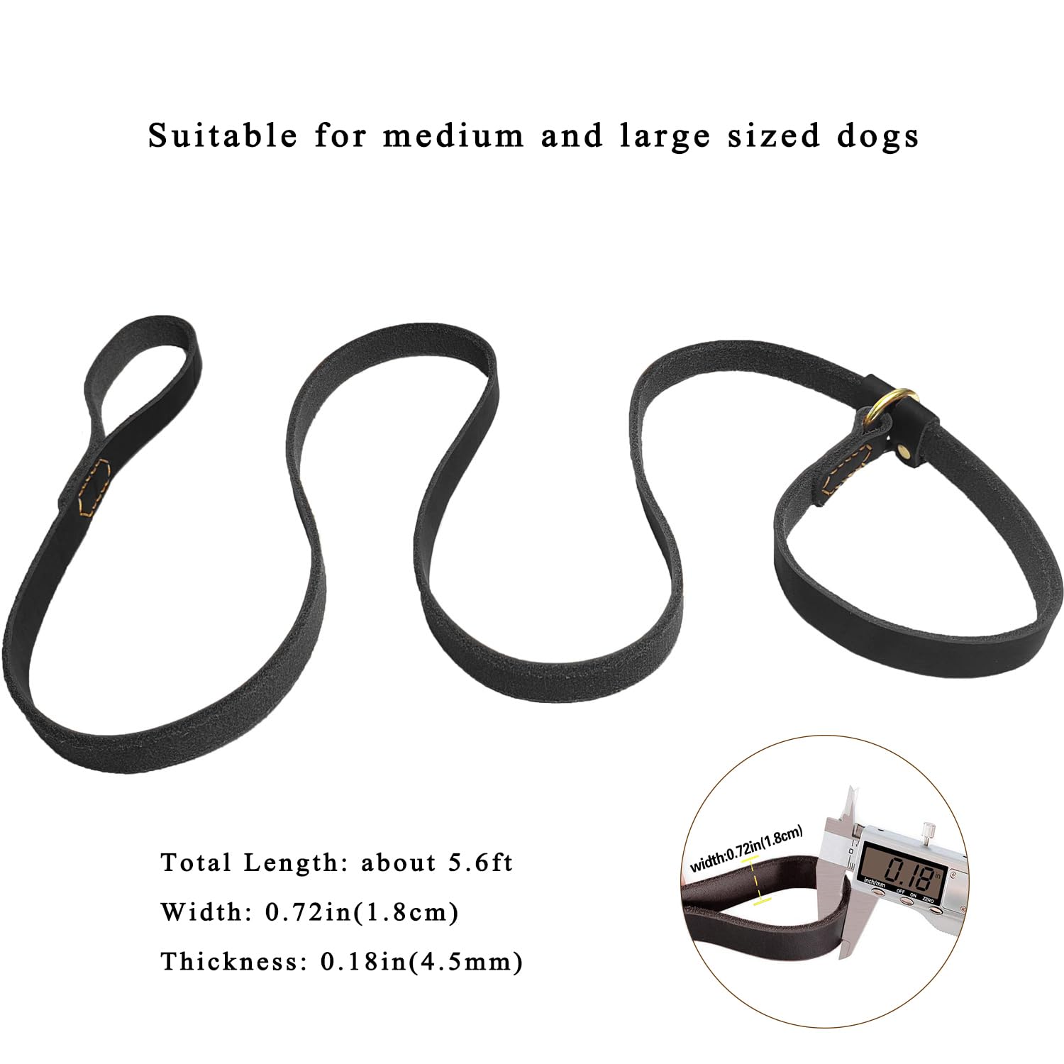 Lwbmg 5.6Ft Leather Dog Leash, Real Leather Slip Lead, Soft Adjustable Dog Training Leash For Small To Large Dogs - Black
