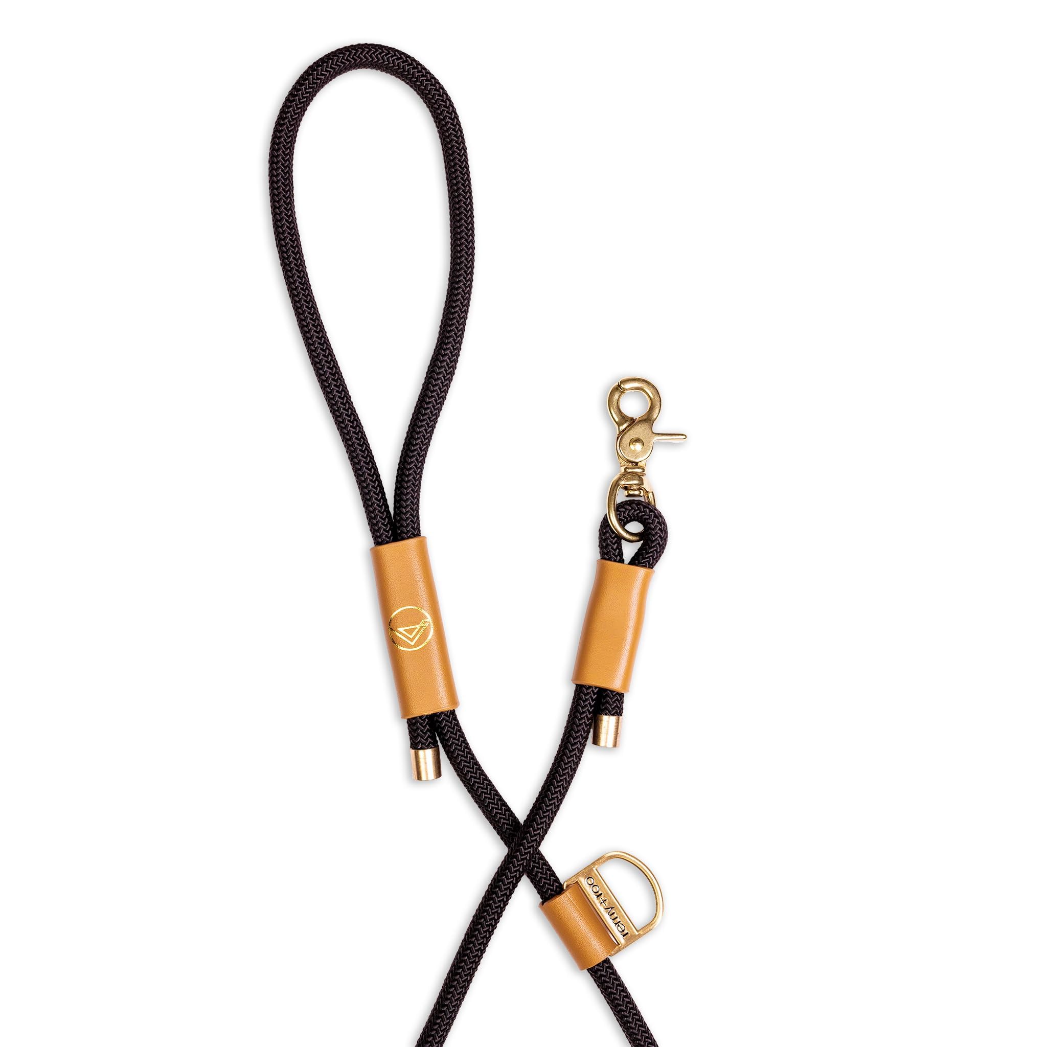 Remy+Roo Manhattan Black 5 Ft Heavy Duty Dog Leash | Custom Waste Bag Ring | Double Stitched Leather Dog Leash | Lobster Clasp | Brass Finishes | Strong Dog Leash For Large Medium And Small Dogs