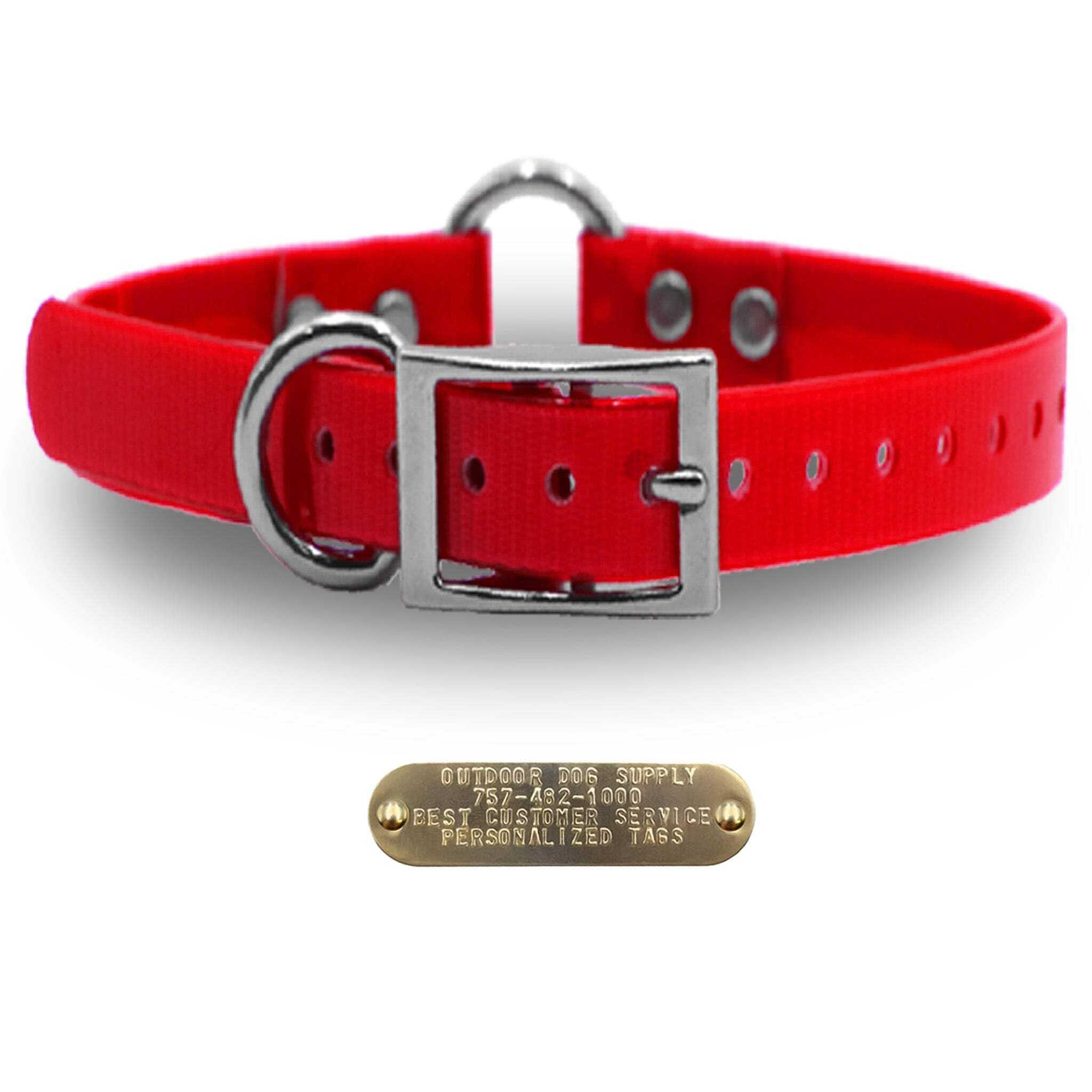 Outdoor Dog Supply'S 1' Wide Solid Ring In Center Dog Collar Strap With Custom Brass Name Plate (21' Long, Black)