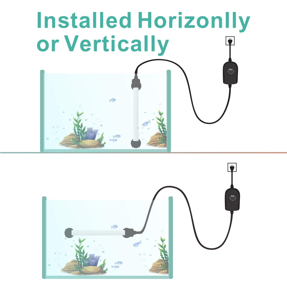 Hygger 50W Mini Inline Quartz Glass Aquarium Heater With External Controller, Adjustable Submersible Betta Fish Tank Thermostat For 5-15 Gallon