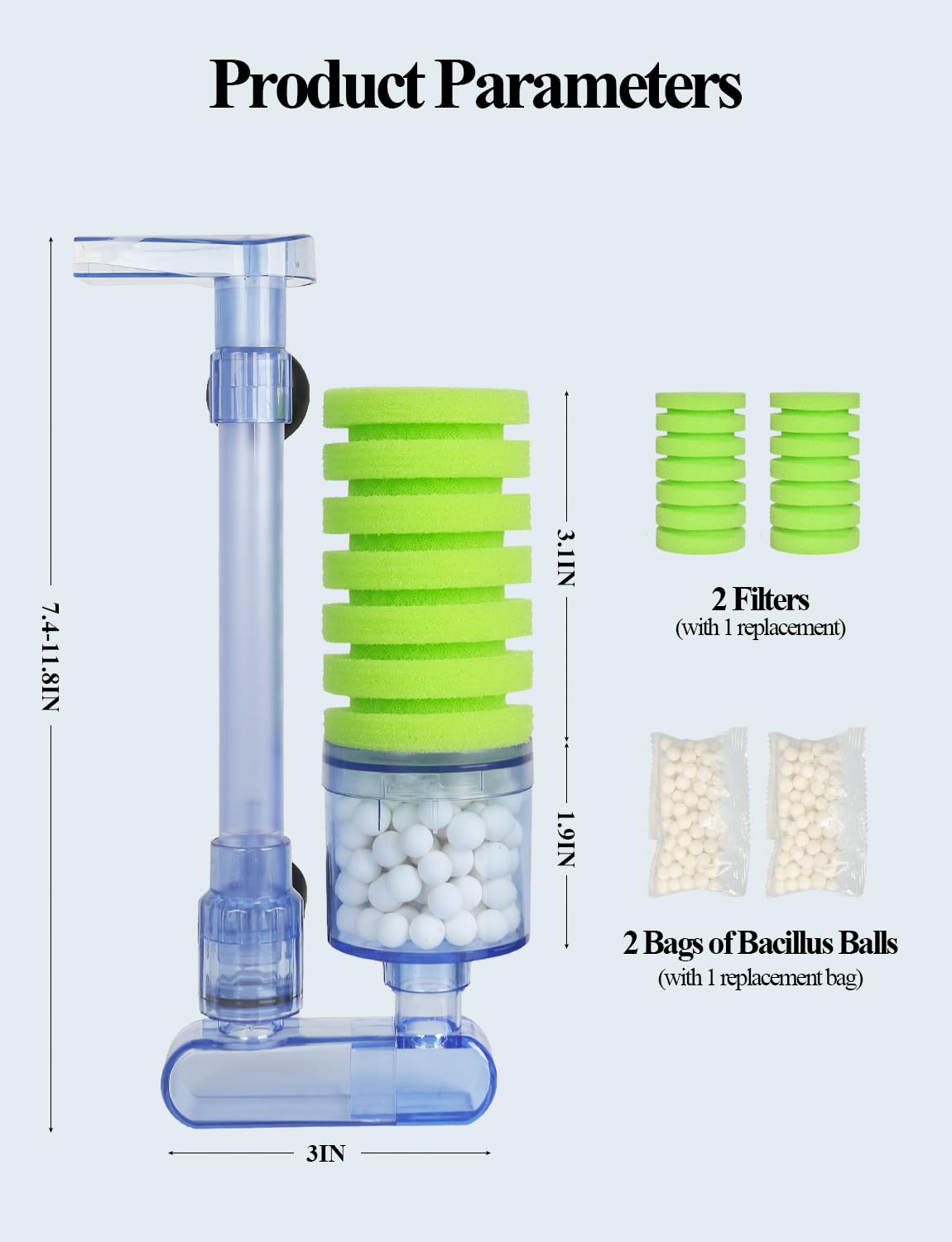 Upettools Aquarium Biochemical Sponge Filter Ultra Quiet Aquarium Air Pump Bio Sponge Fish Tank Foam Filter Comes With 2 Sponges