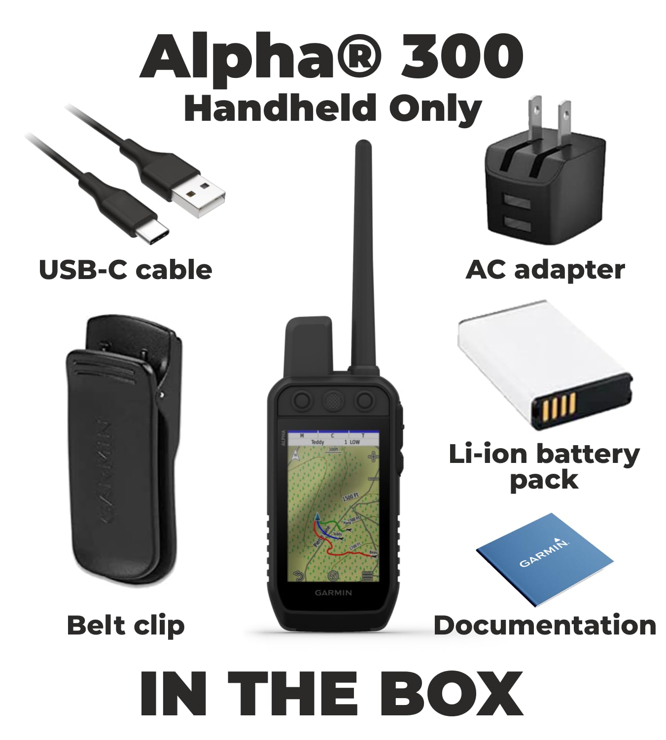 Wearable4U - Garmin Alpha 300 Handheld, Advanced Dog Tracking And Training Handheld And Alpha Tt 25 Collar With Leash And Whistl