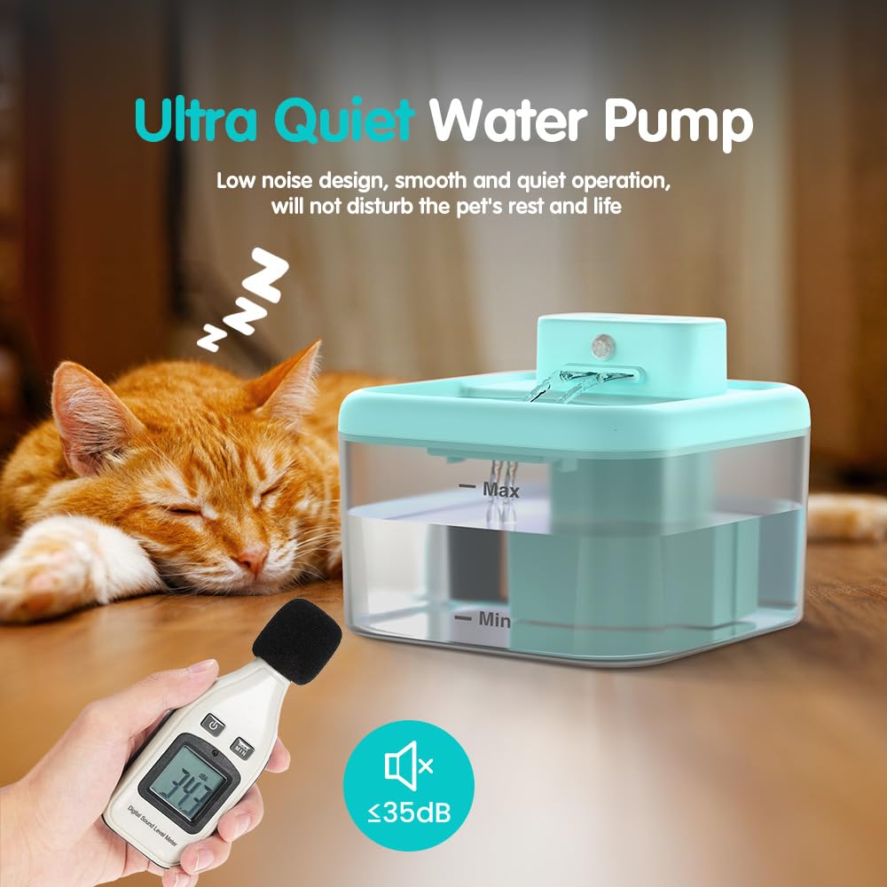 Cat Water Fountain Cordless, Battery Operated Cat Fountain Indoor, Wireless Automatic Water Dispenser For Cats Drinking With Mot